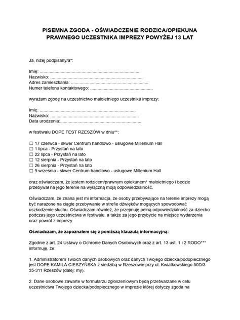 (PDF) JAKO RODZIC / OPIEKUN PRAWNY OŚWIADCZENIE .